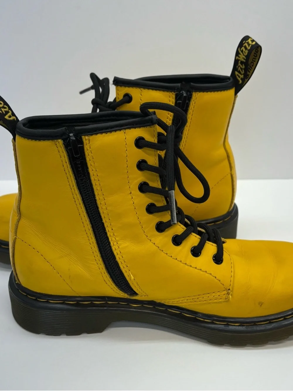 Kids Dr. Martens 1460 Side Zip Yellow Lace-Up Boots Unisex Sz 3